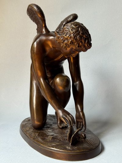 Scultura in bronzo "L'Amour au papillon". A. CHAUDET XIX secolo. Cupido