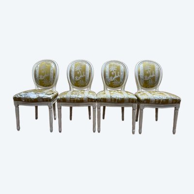 Suite of 4 louis XVI style medallions chairs broken white