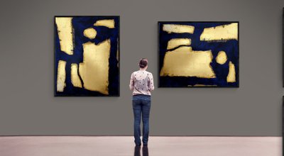 Grand tableau abstrait feuille d'or 