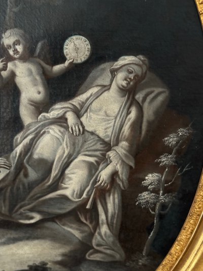 Paire de grandes grisailles en medaillons  « scène à l’antique » 18ème