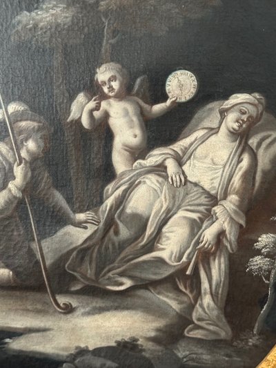 Paire de grandes grisailles en medaillons  « scène à l’antique » 18ème