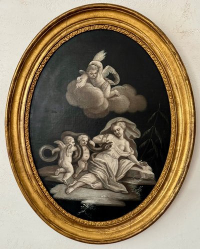 Paire de grandes grisailles en medaillons  « scène à l’antique » 18ème