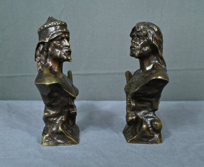 Paar Bronzebüsten "Steinzeit & Eisenzeit" signiert J. Garnier - Ende 19.