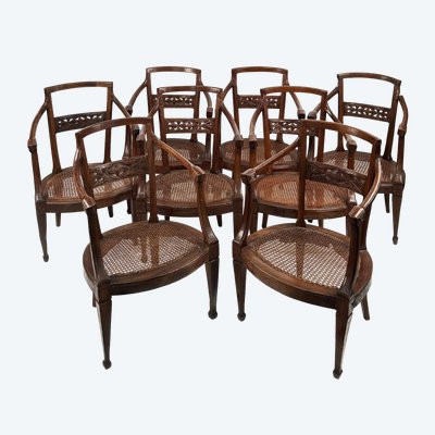 Set of eight walnut armchairs, Veneto, late 18th century