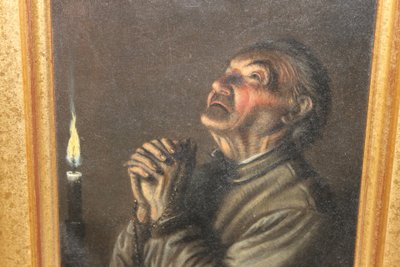 Huile sur cuivre signée A. Schmit école Autrichienne époque 18ème Moine en prière
