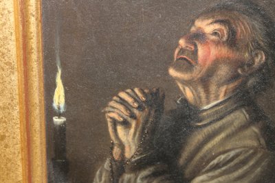 Huile sur cuivre signée A. Schmit école Autrichienne époque 18ème Moine en prière