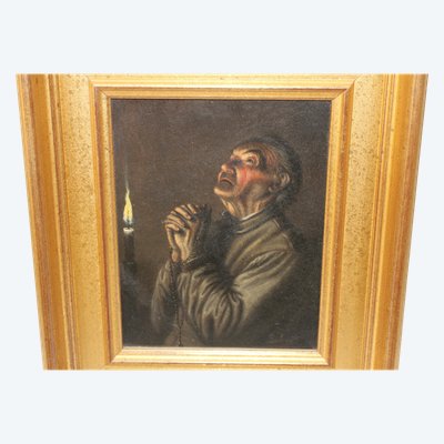 Huile sur cuivre signée A. Schmit école Autrichienne époque 18ème Moine en prière