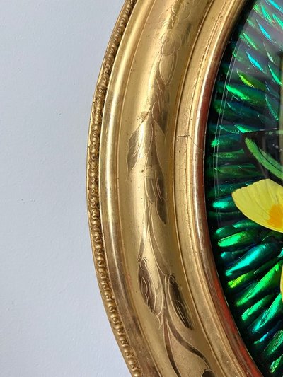 Ovaler Rahmen Holz Vergoldet Blatt Gold - Cabinet Curiosités - Schmetterlinge - Napoleon III - 19.