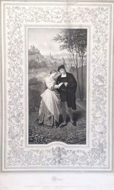 l'Anneau des Fiançailles Incisione romantica dopo Ludwig Kachel XIX secolo