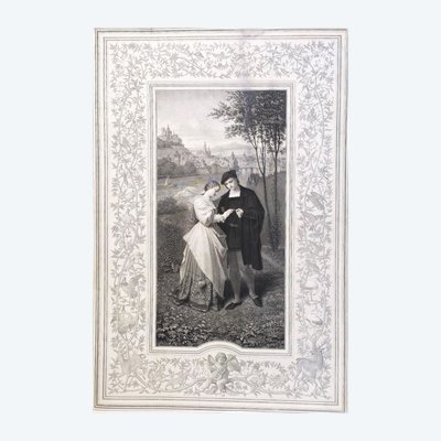 l'Anneau des Fiançailles Incisione romantica dopo Ludwig Kachel XIX secolo