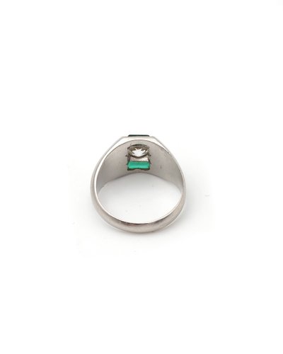 Anello con diamante Art Déco in platino, smeraldo, 0,30 carati taglio vecchio, anello con serbatoio, gioielli Art Déco