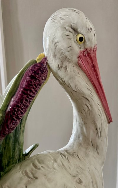 Important Art Nouveau Barbotine Heron Vase