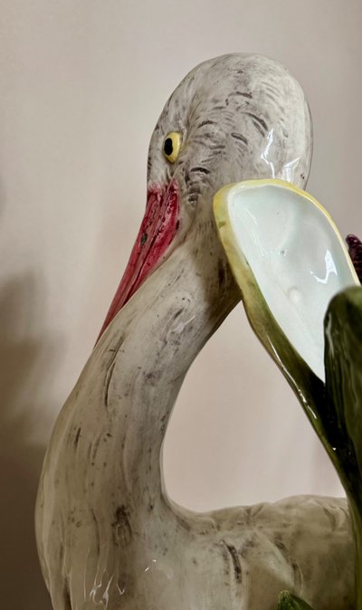 Important Art Nouveau Barbotine Heron Vase