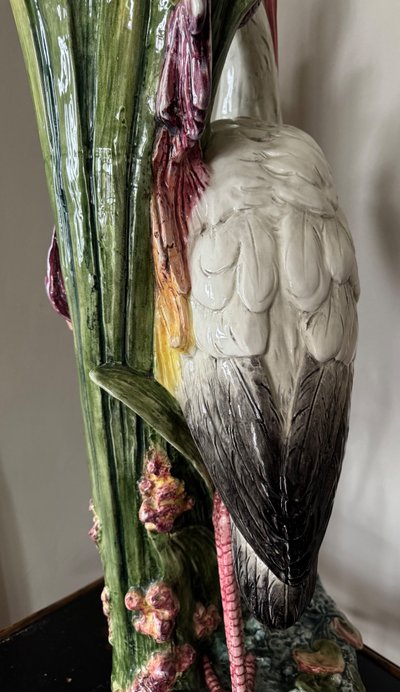 Important Art Nouveau Barbotine Heron Vase