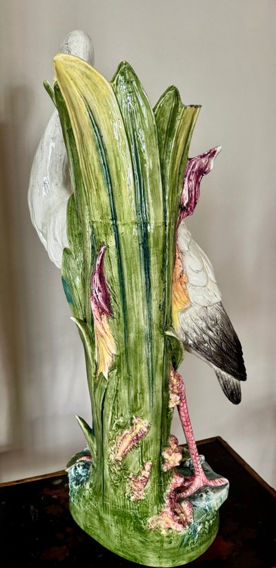 Important Art Nouveau Barbotine Heron Vase