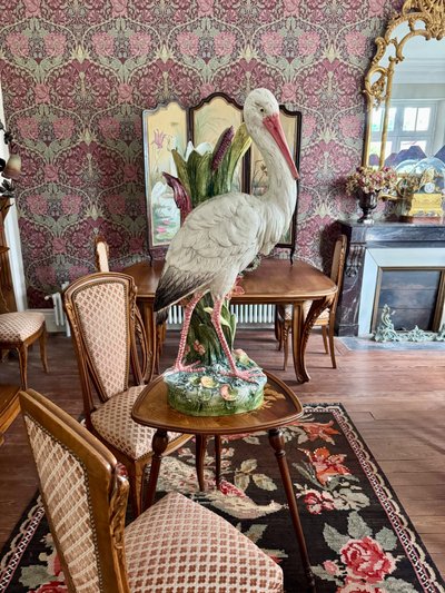 Important Art Nouveau Barbotine Heron Vase
