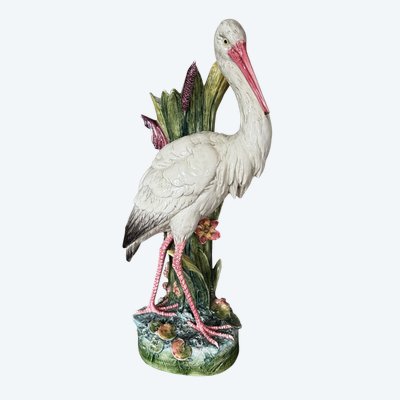 Important Art Nouveau Barbotine Heron Vase