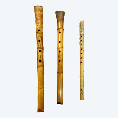 Ensemble De Trois Flutes En Bambou - Période Edo (1603-1868).