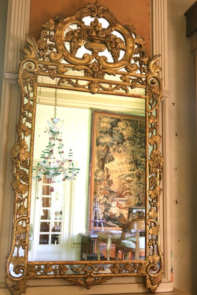 Specchio in legno dorato con rami di vite