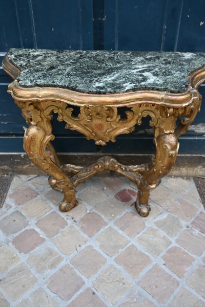 Console en bois doré , à 4 pieds Italie XVIII
