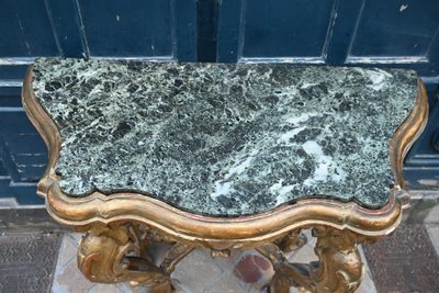 Console en bois doré , à 4 pieds Italie XVIII