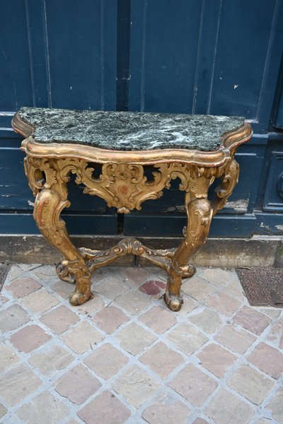 Console en bois doré , à 4 pieds Italie XVIII