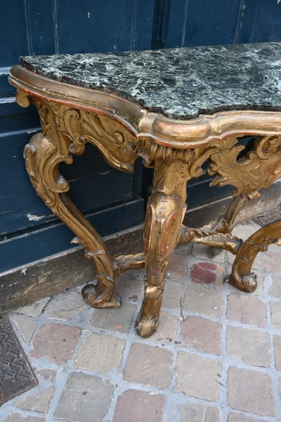 Console en bois doré , à 4 pieds Italie XVIII