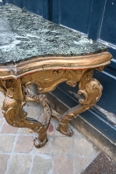 Console en bois doré , à 4 pieds Italie XVIII