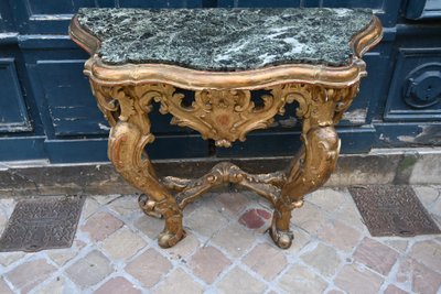 Console en bois doré , à 4 pieds Italie XVIII