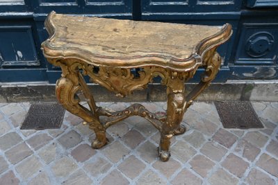 Console en bois doré , à 4 pieds Italie XVIII