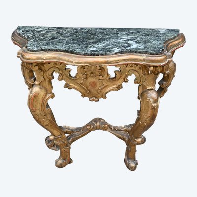 Console en bois doré , à 4 pieds Italie XVIII