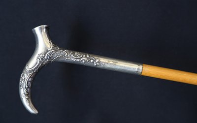  Canne en argent massif, Art Nouveau