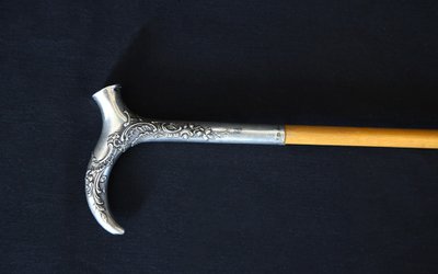  Canne en argent massif, Art Nouveau