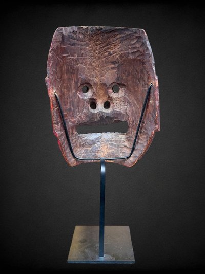 Masque Kagura, Type Démon,  En Bois Monoxyde Sculpté  - Période Edo (1603 - 1868).