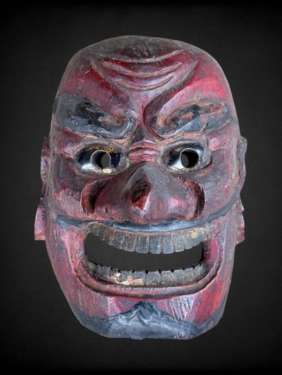 Masque Kagura, Type Démon,  En Bois Monoxyde Sculpté  - Période Edo (1603 - 1868).