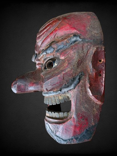 Masque Kagura, Type Démon,  En Bois Monoxyde Sculpté  - Période Edo (1603 - 1868).