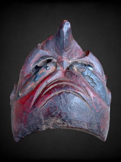 Masque Kagura, Type Démon,  En Bois Monoxyde Sculpté  - Période Edo (1603 - 1868).