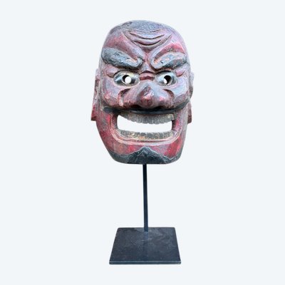 Masque Kagura, Type Démon,  En Bois Monoxyde Sculpté  - Période Edo (1603 - 1868).