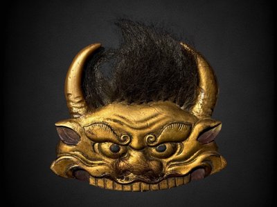 Maetate En Bois Sculpté Figurant Un Visage Grimaçant D’ Oni - Période Edo (1603 - 1868).