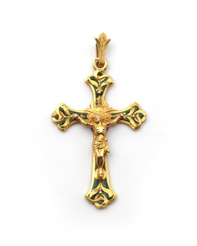 Ciondolo a forma di croce religiosa traforata in oro 18 carati, croce vintage, grande croce religiosa, gioielli cristiani