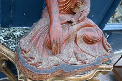 importante statue de Boudha en laque rouge XIX