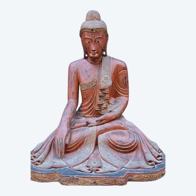 importante statue de Boudha en laque rouge XIX