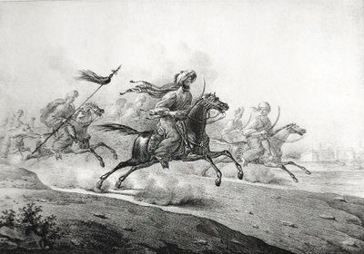 Antique Lithograph By Engelmann 19th C Cavalry Retreat 19th C Arabian Horse Battle Old Print
