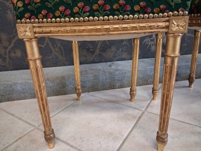 Coppia di sedie in legno dorato stile Luigi XVI XIX