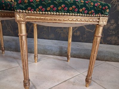 Coppia di sedie in legno dorato stile Luigi XVI XIX