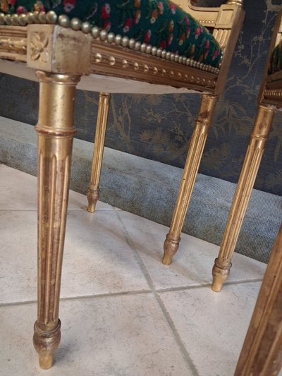 Coppia di sedie in legno dorato stile Luigi XVI XIX