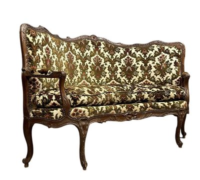 Rare Louis XV style corner bench in carved wood from the 19th century