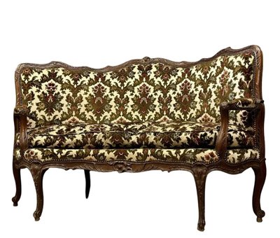 Rare Louis XV style corner bench in carved wood from the 19th century
