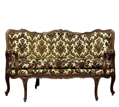 Rare Louis XV style corner bench in carved wood from the 19th century