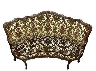 Rare Louis XV style corner bench in carved wood from the 19th century